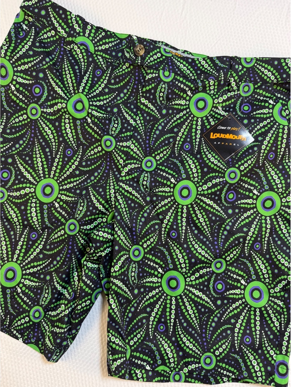 LoudMouth Golf Mens Shorts 38 Green Purple Geometric Novelty Golf New